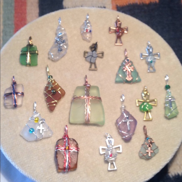 17 Pack Pendants Sea Glass Vintage Glass Wire Wrapped Hand Crafted - Picture 9 of 12